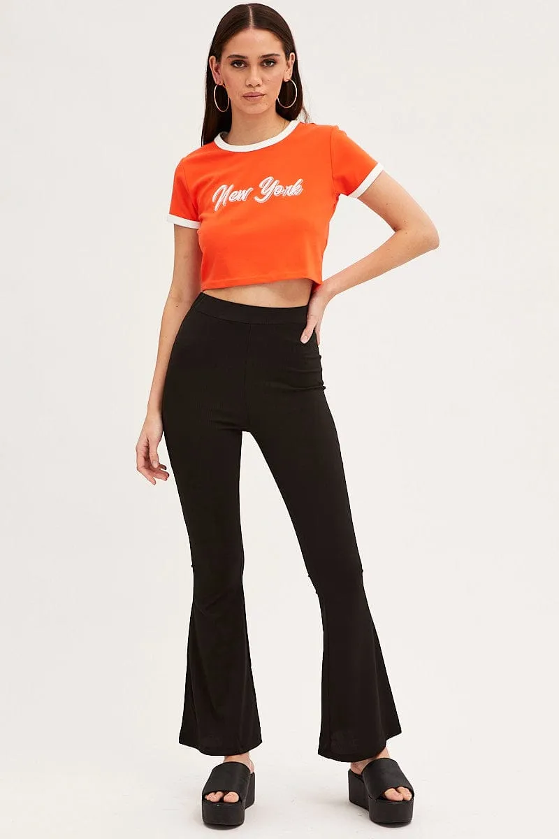 Orange Baby Tee Short Sleeve Crew Neck Crop New York