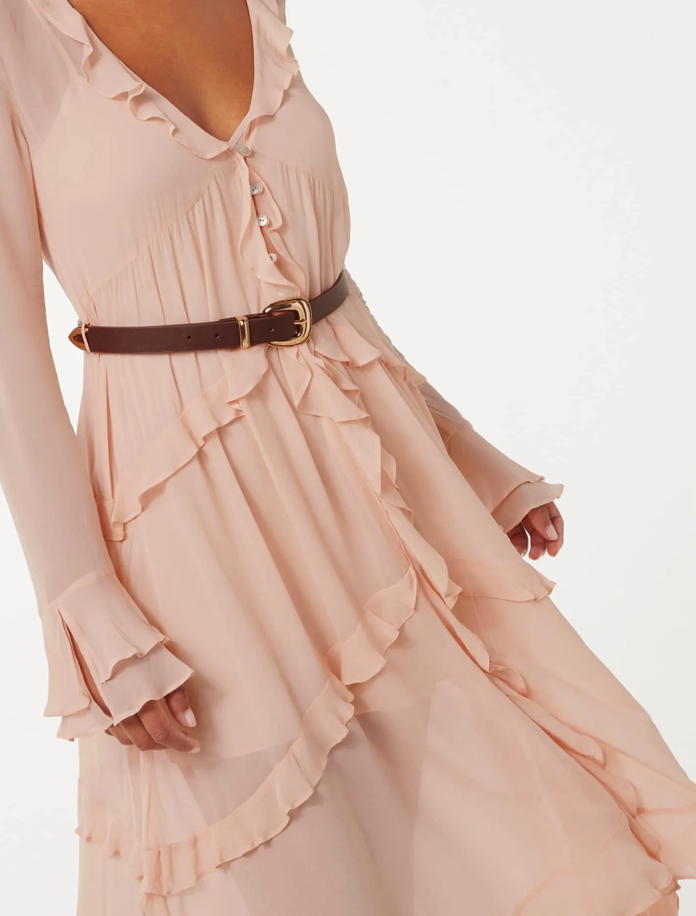 Pearl Belted Frill Midi Dress