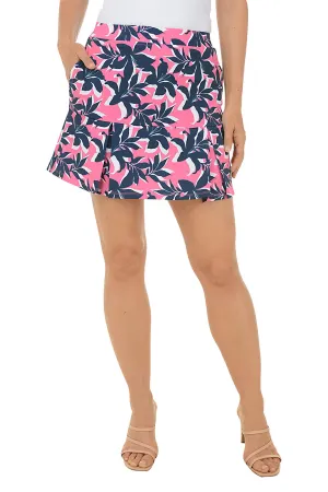 Pink Bold Blooms Pleated UPF50 Pull-On Skort