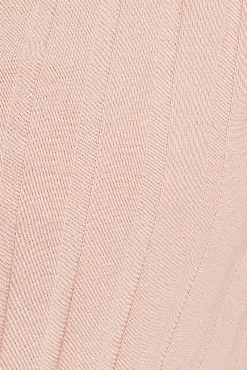 Pink Ribbed Open Front Top