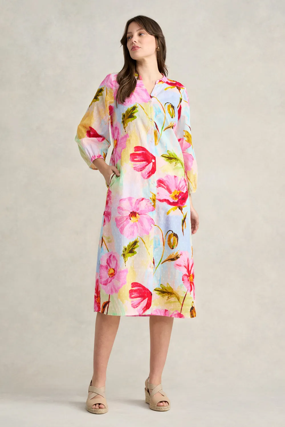Printed Cotton Shirt Dress - Painterly Meadow