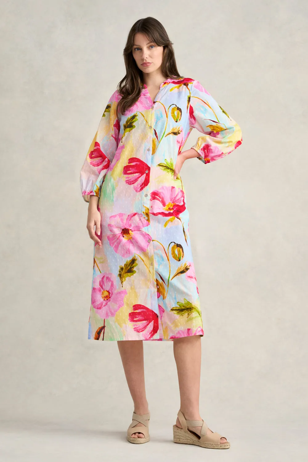 Printed Cotton Shirt Dress - Painterly Meadow
