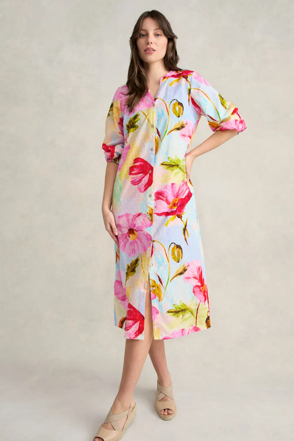 Printed Cotton Shirt Dress - Painterly Meadow