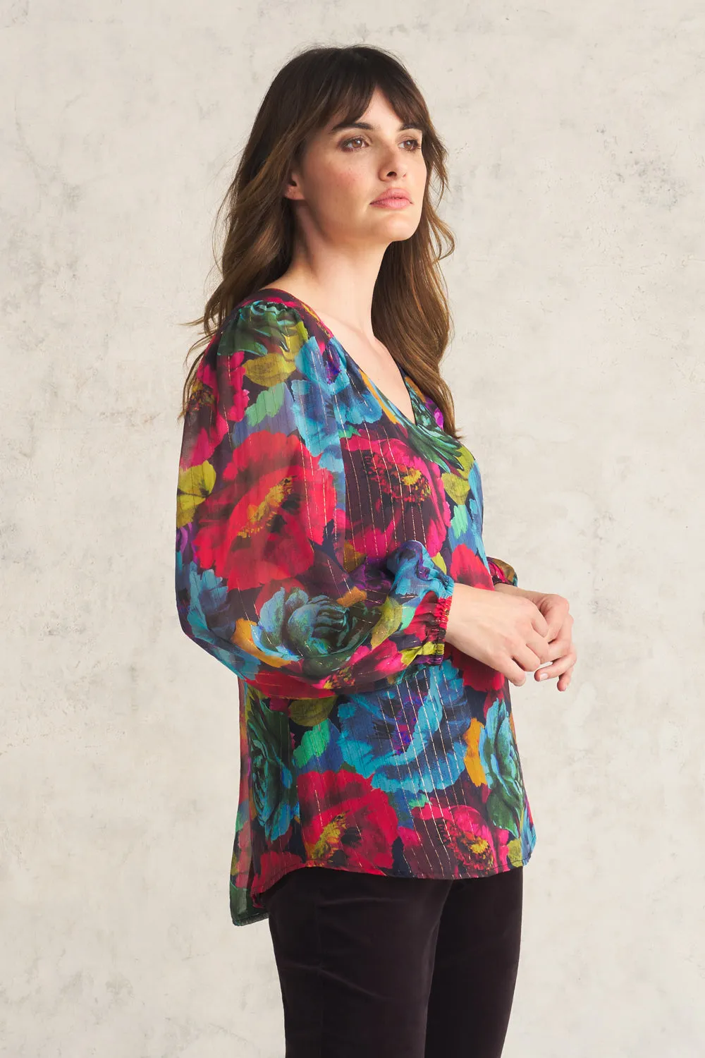 Printed Lurex Stripe Blouse - Oversized Floral