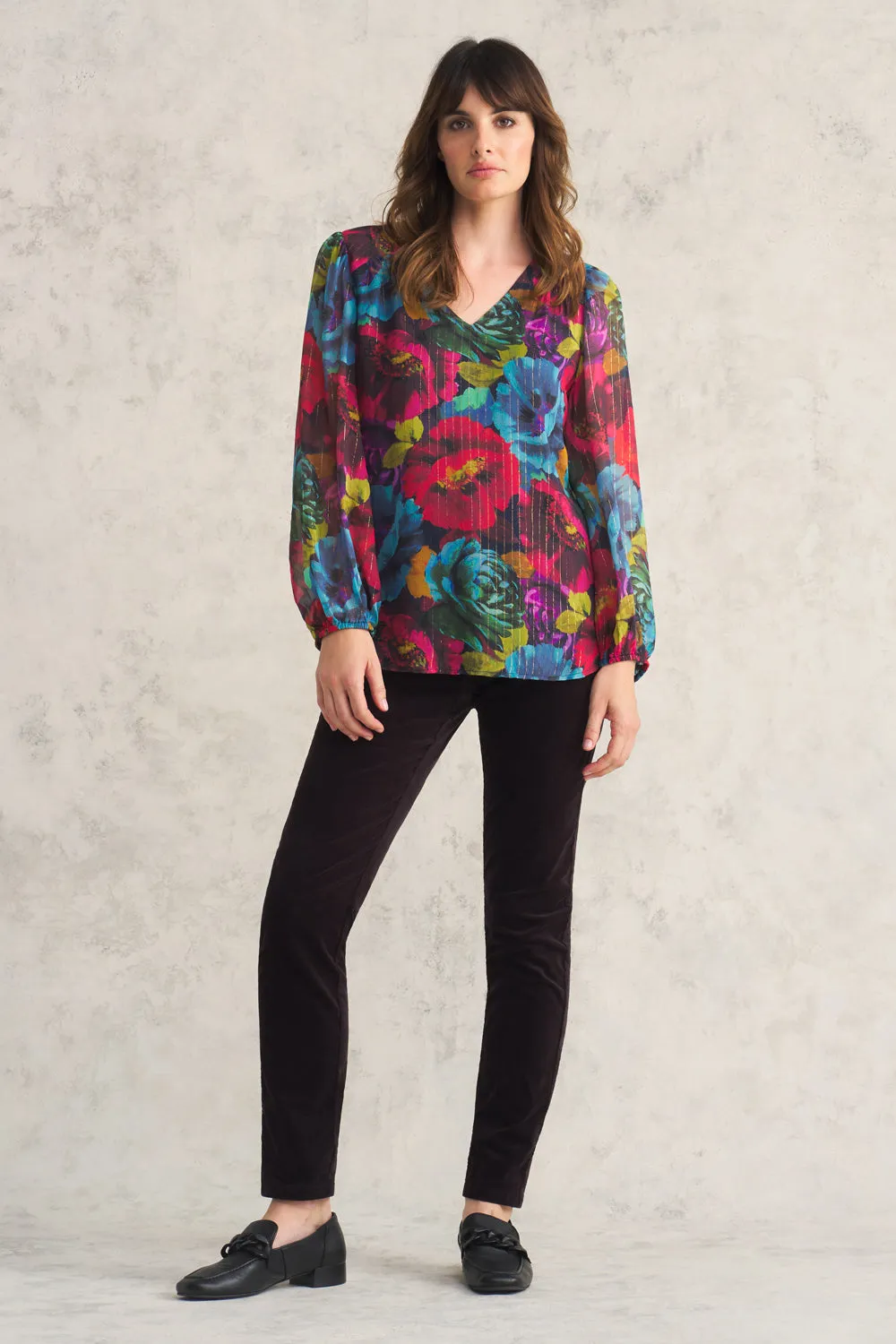 Printed Lurex Stripe Blouse - Oversized Floral