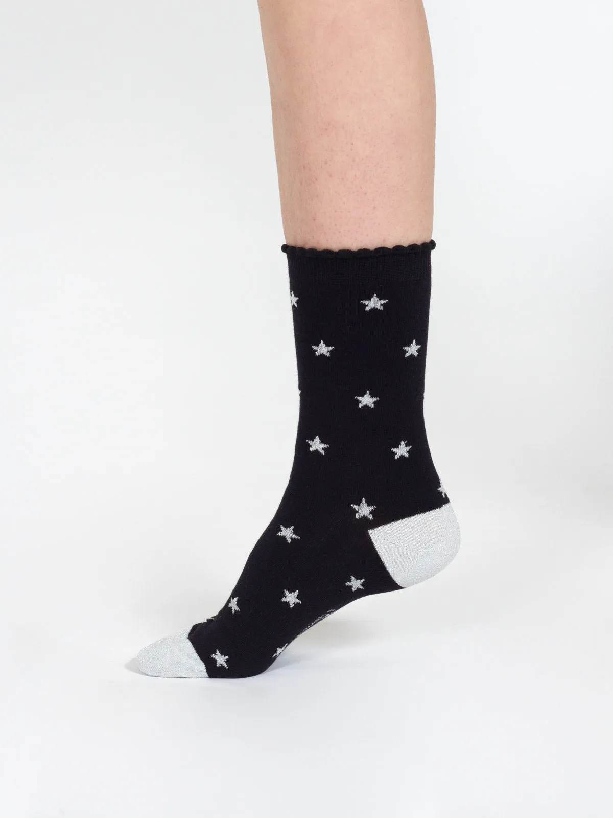 Starry Sparkle Organic Cotton Ankle Socks - Black Stars
