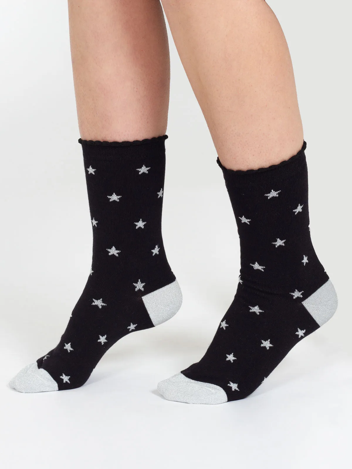 Starry Sparkle Organic Cotton Ankle Socks - Black Stars