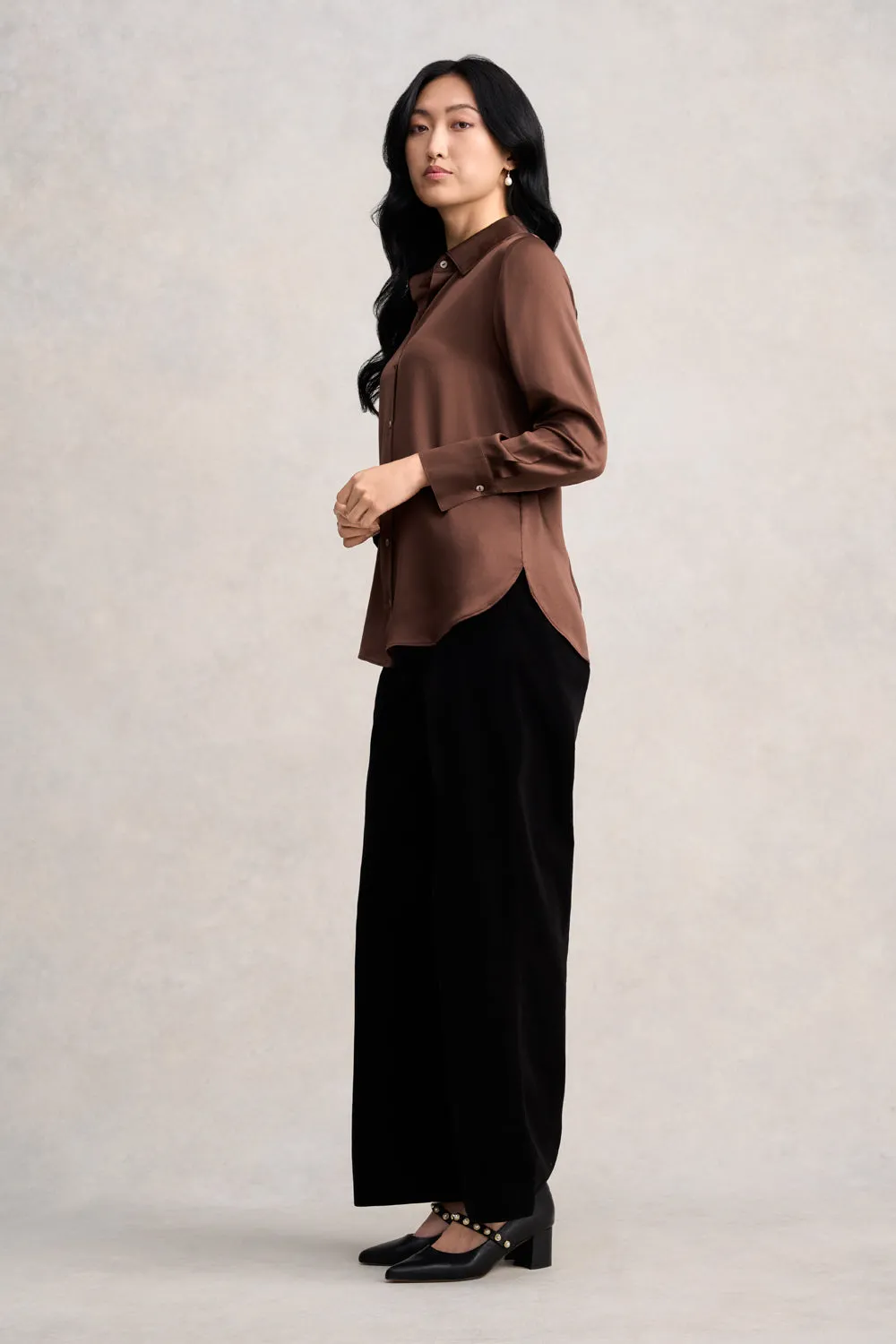Stretch Silk Shirt - Coffee