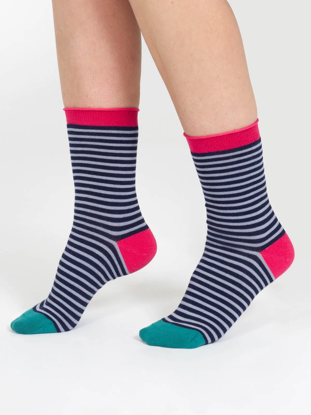 Stripe Bamboo Crew Socks - Blue Multi