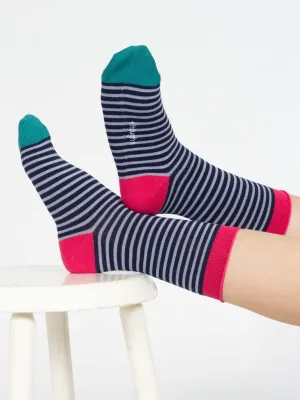Stripe Bamboo Crew Socks - Blue Multi