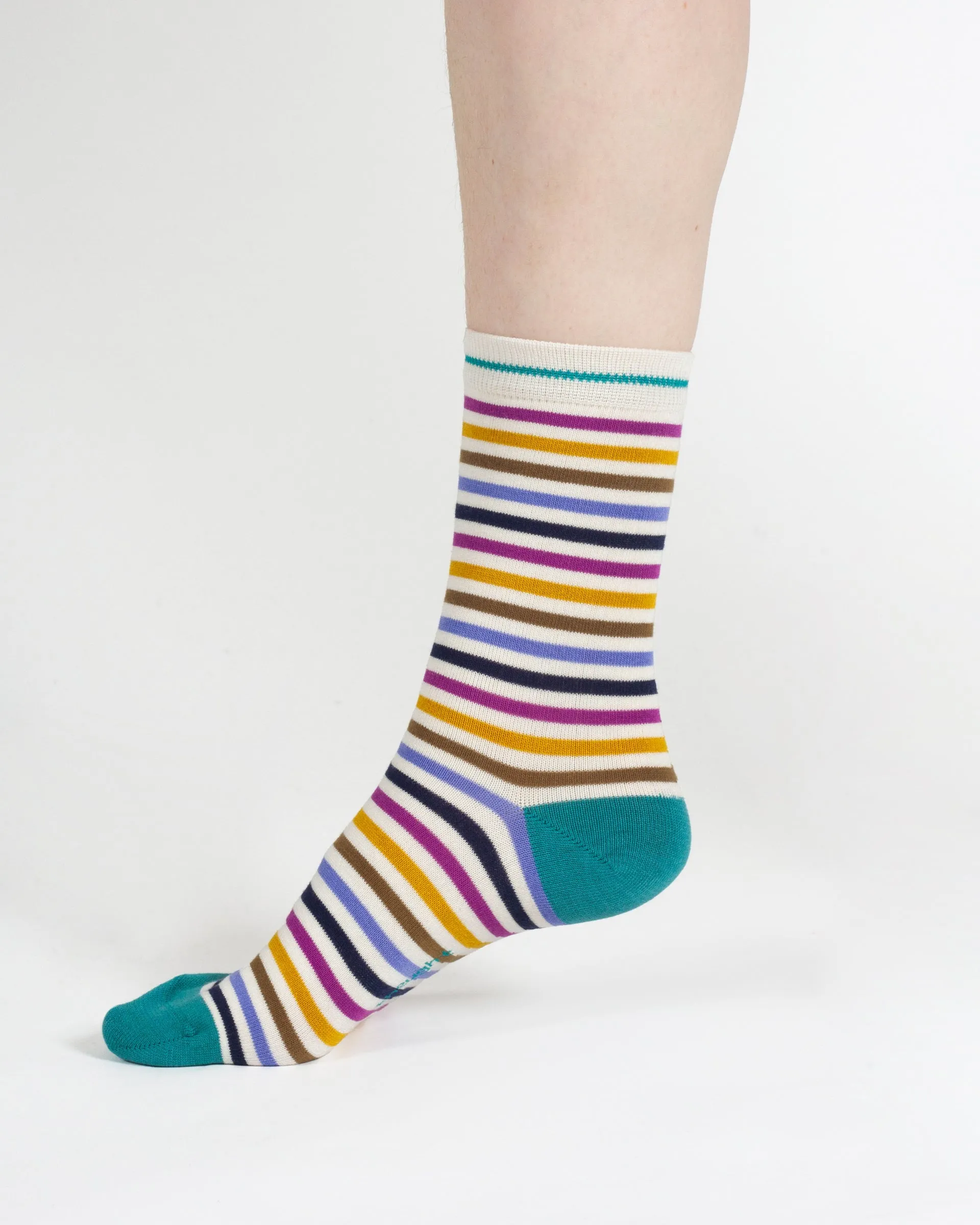 Stripe Floral And Cat Bamboo Gift Box of 7 Socks - Multi Blue Green