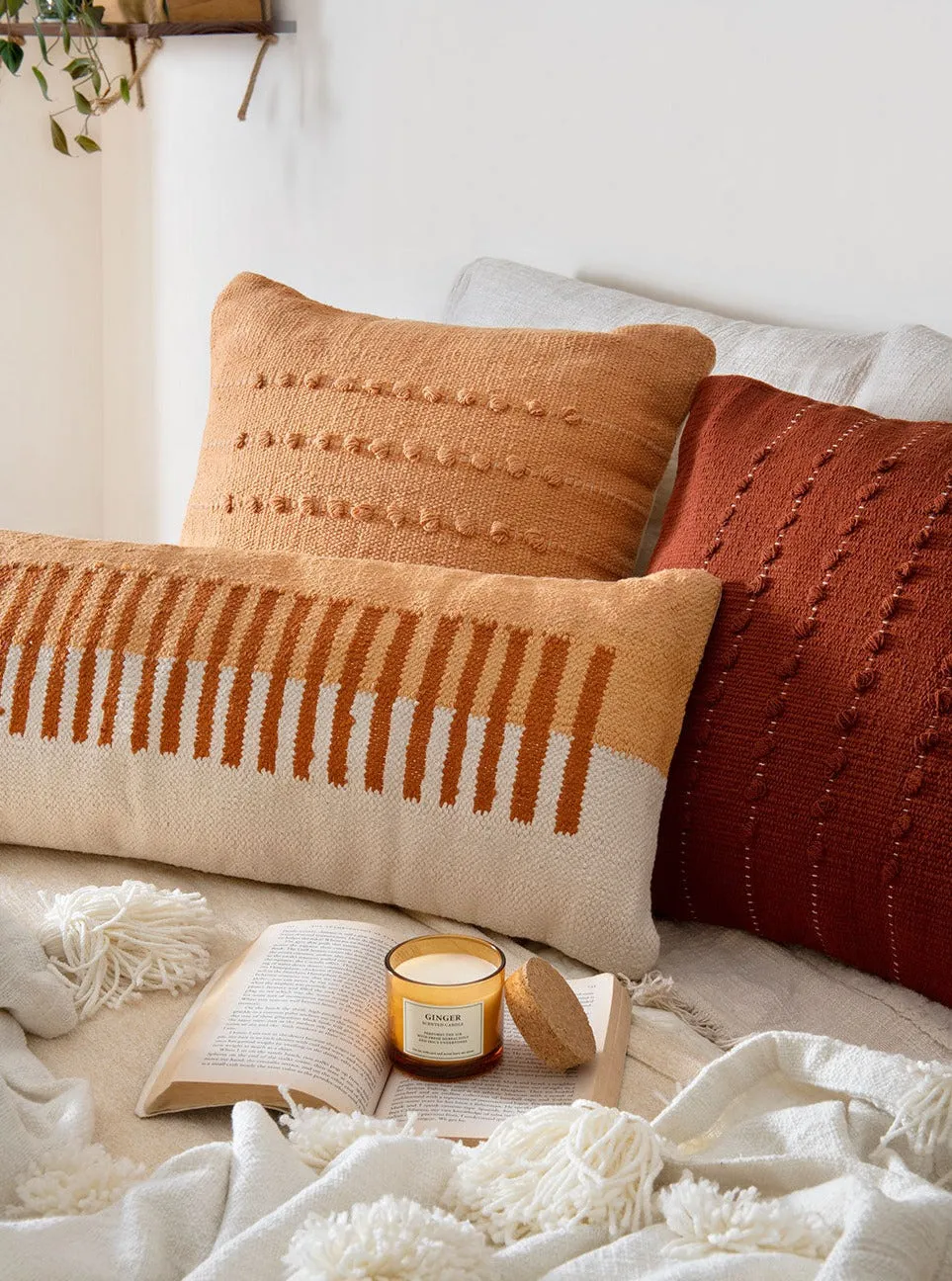 Terra Stripe Lumbar Pillow - Fall Orange