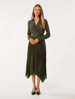 Theresa Wrap Pleat Midi Dress