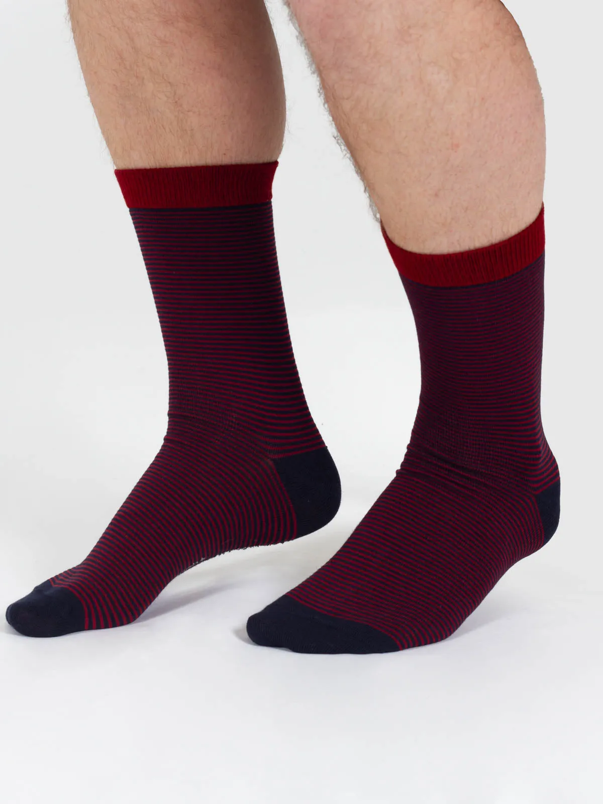 Thin Stripe Bamboo Crew Socks - Red