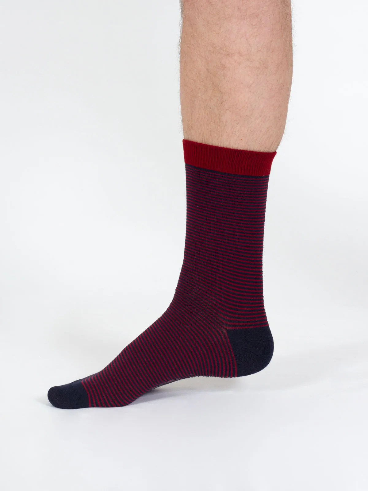 Thin Stripe Bamboo Crew Socks - Red