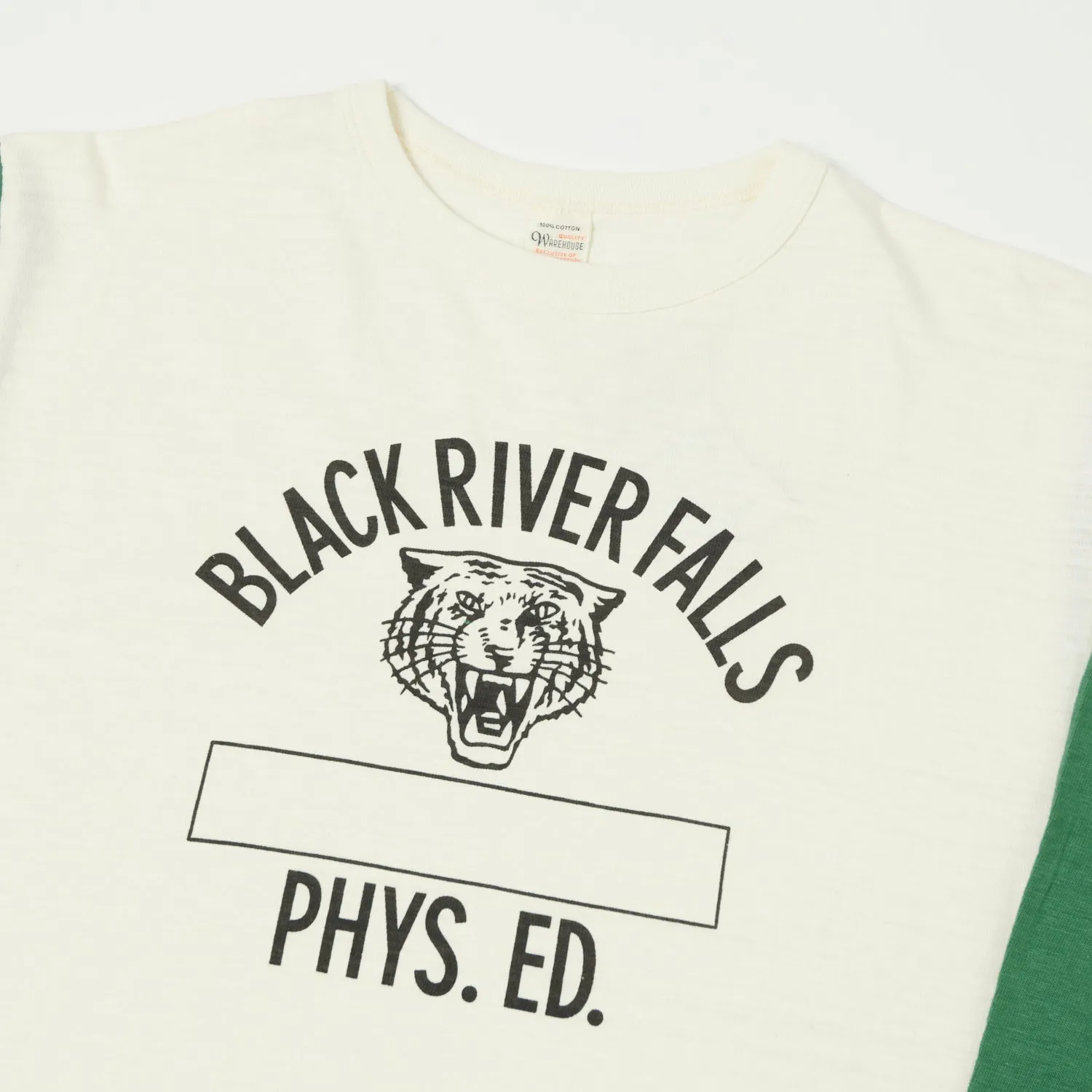 Warehouse & Co 'Black River Tigers' 4800 Baseball Tee - Cream/Green