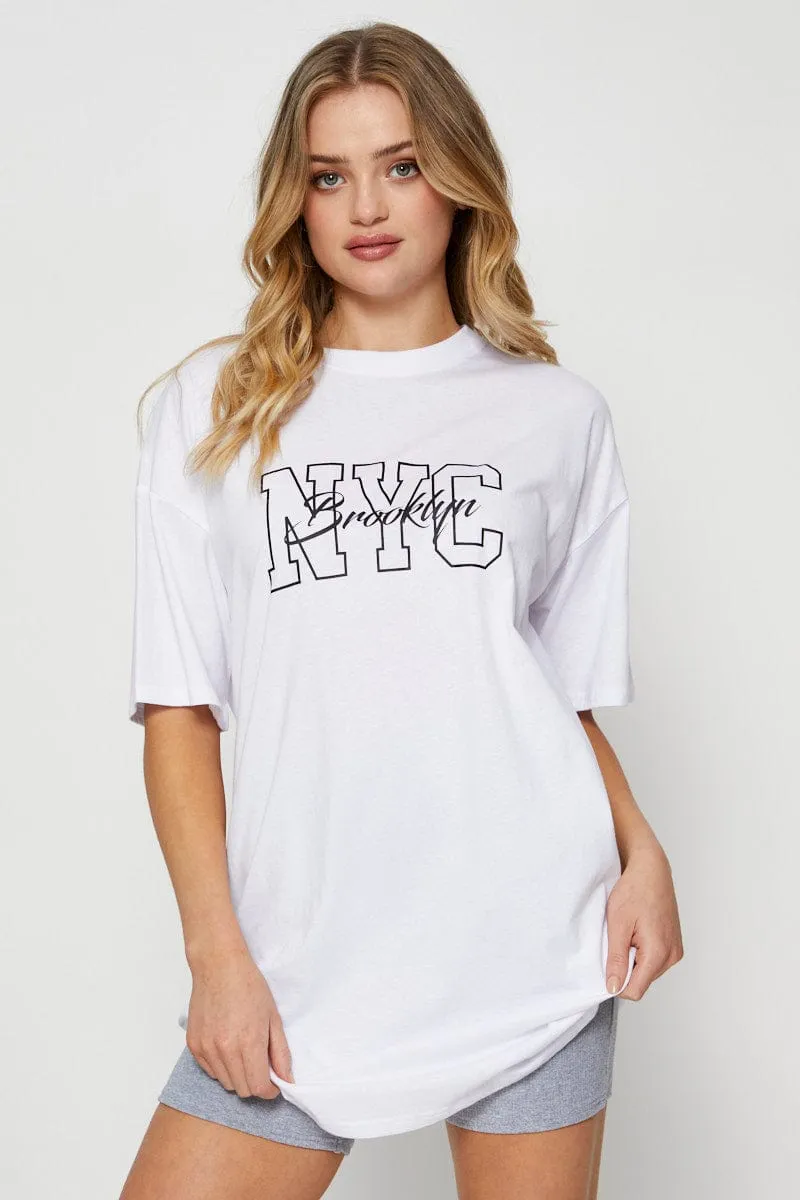 White Graphic T Shirt Short Sleeve