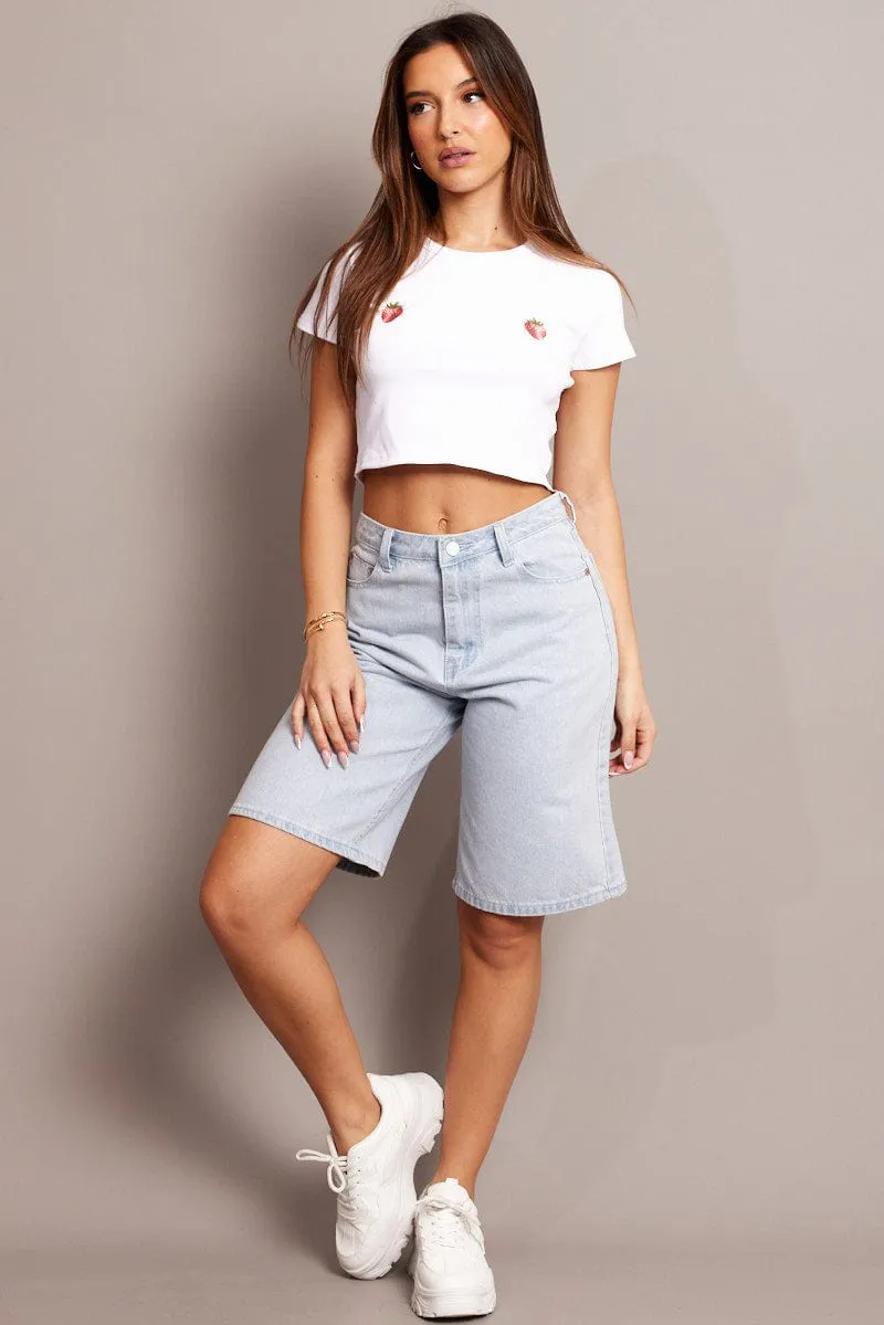 White Graphic Tee Short Sleeve Crop