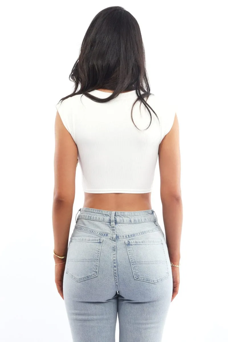 White Graphic Tee Short Sleeve Crop
