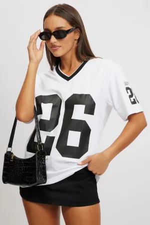 White Graphic Tee V Neck Short Sleeve