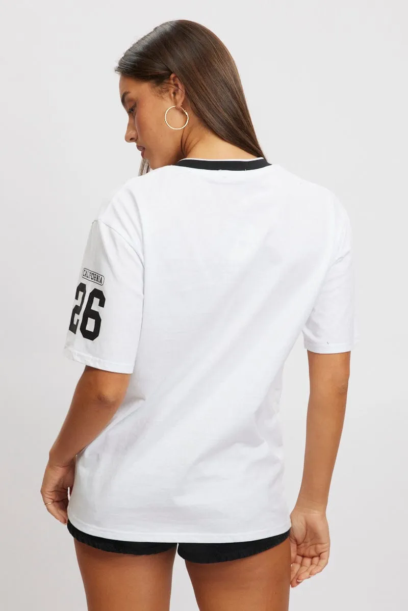 White Graphic Tee V Neck Short Sleeve