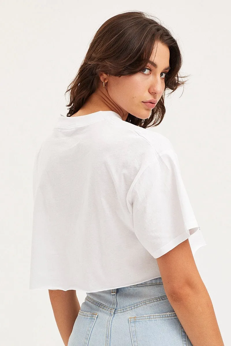 White Jersey T Shirt Short Sleeve Crop