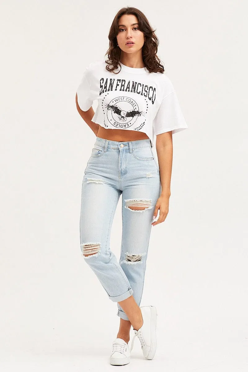 White Jersey T Shirt Short Sleeve Crop
