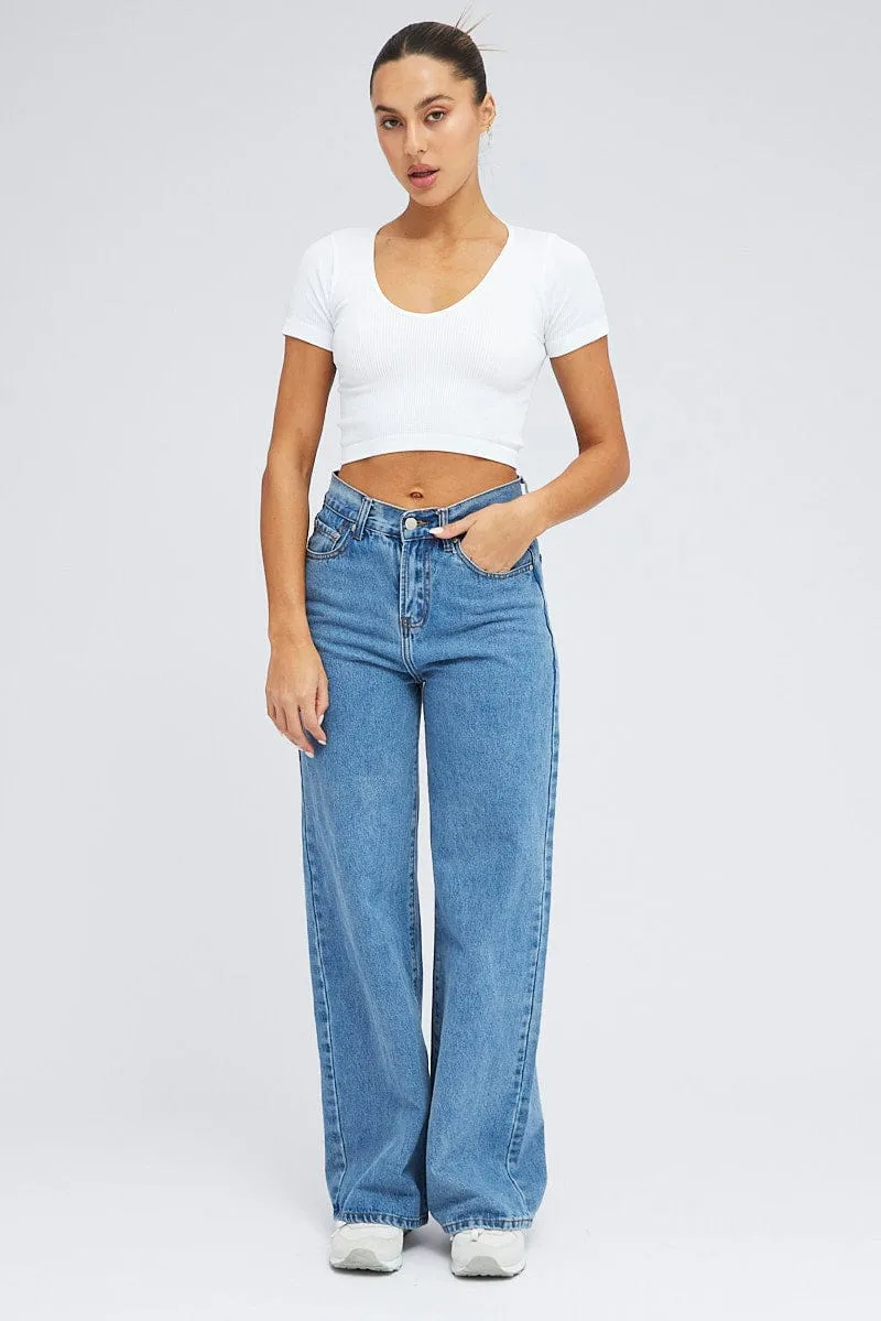 White T Shirt Short Sleeve V Neck Seamless