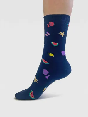 Womens Bess Beach Organic Cotton Socks - Navy