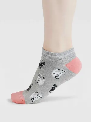 Womens Celia Cat Bamboo Trainer Socks - Grey Marl