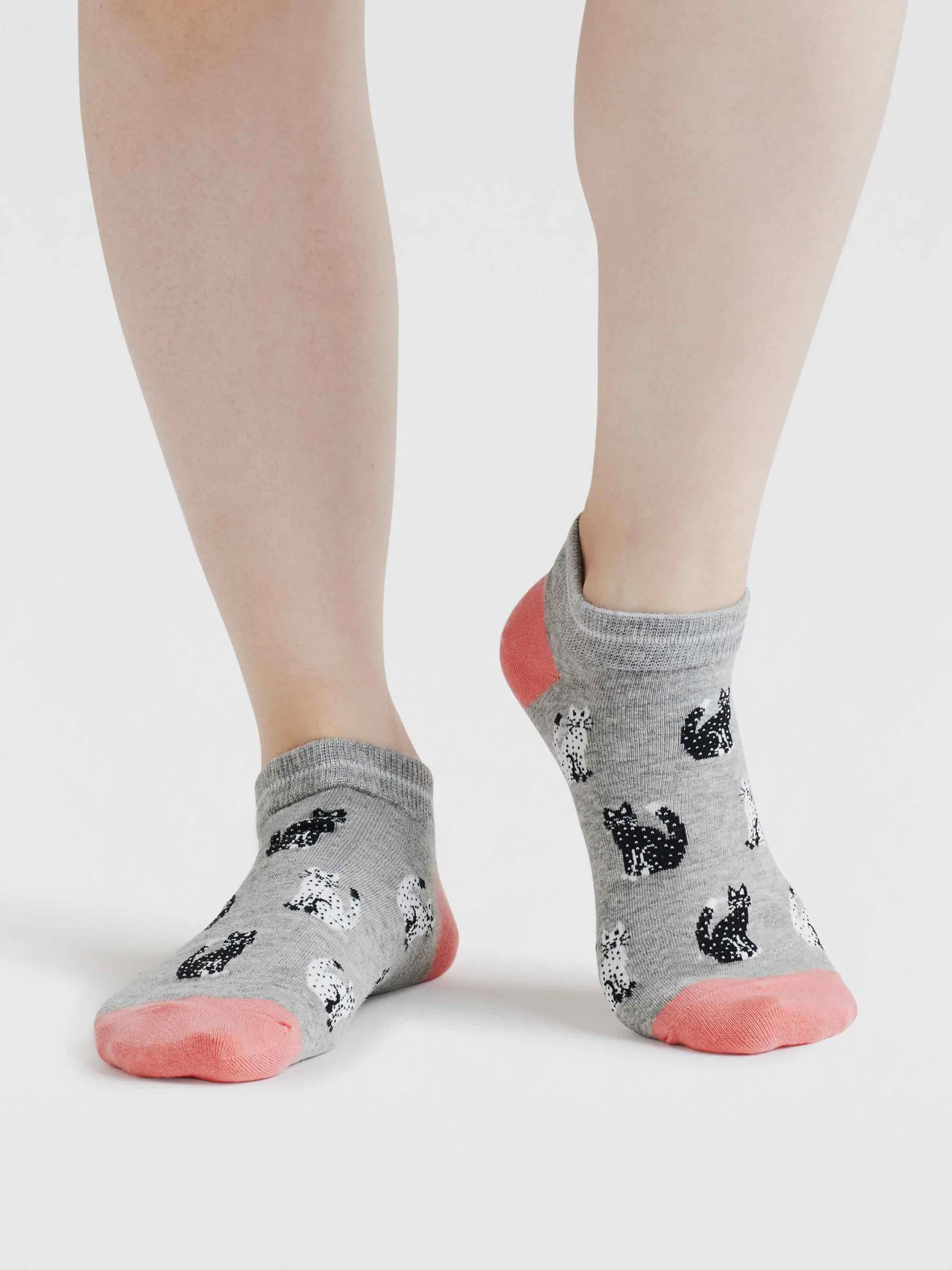 Womens Celia Cat Bamboo Trainer Socks - Grey Marl