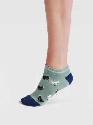 Womens Celia Chicken Bamboo Trainer Socks - Pistachio Green