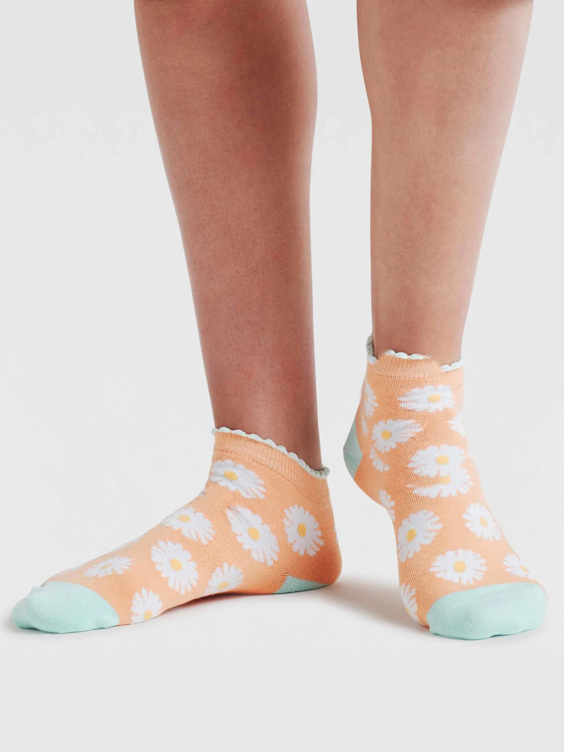 Womens Daisy Floral Organic Cotton Ankle Socks - Tangerine Orange