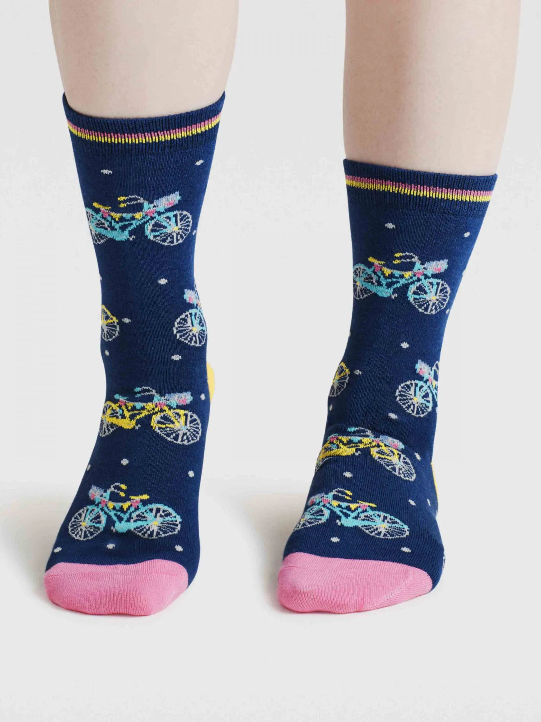 Womens Rosette Bike Bamboo Socks - Indigo Blue