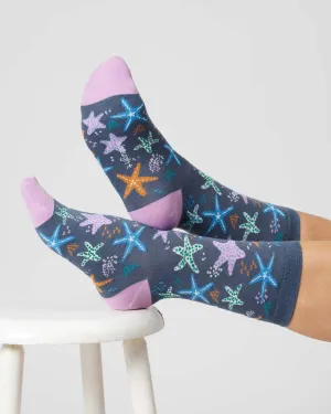 Womens Starfish Bamboo Sock - Blueberry