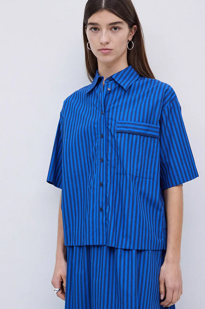 Yerse Bubble Striped Azure and Navy Shirt