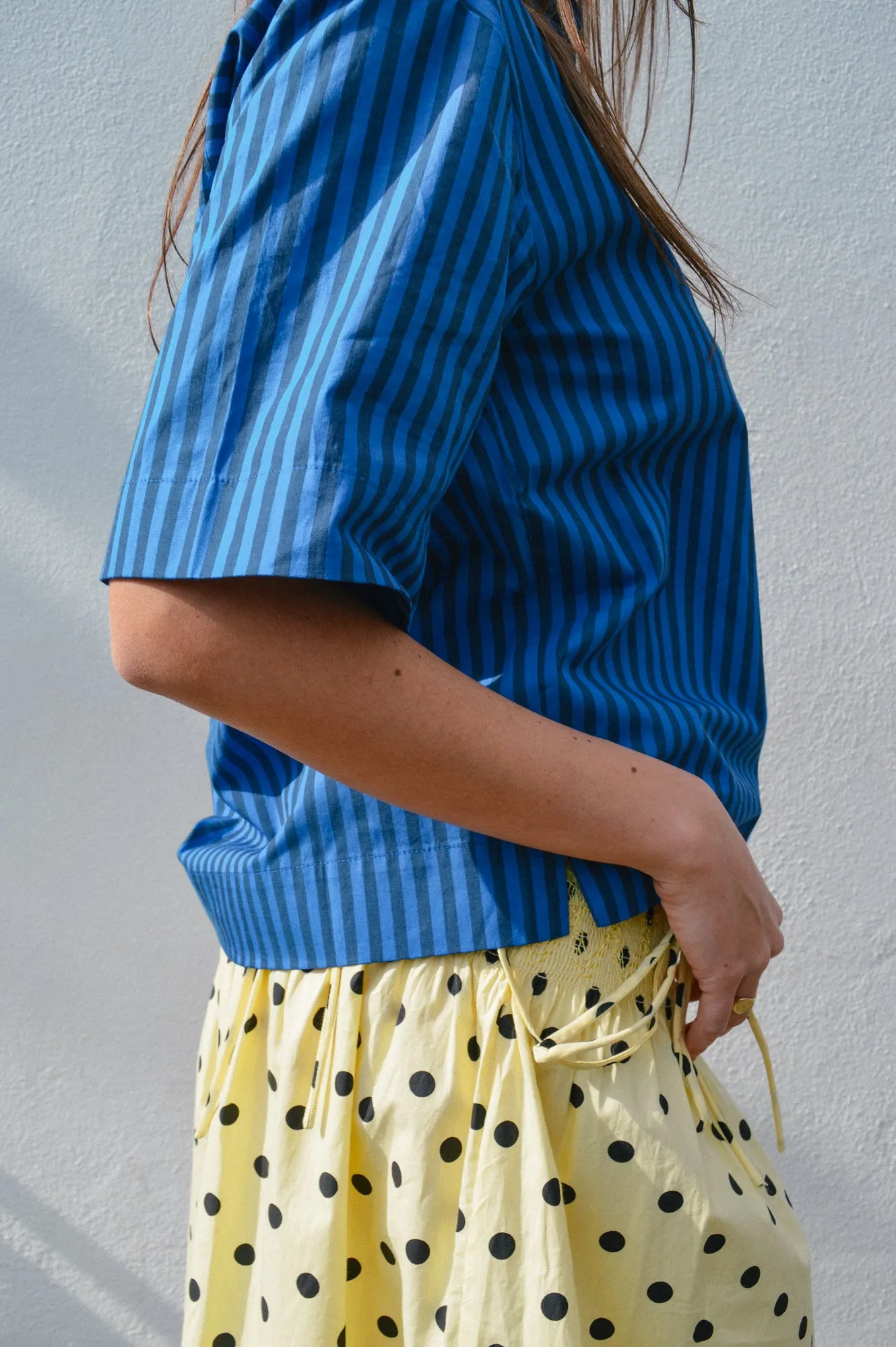 Yerse Bubble Striped Azure and Navy Shirt