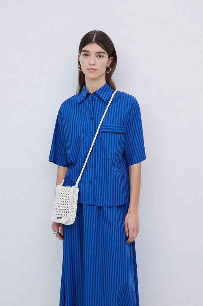 Yerse Bubble Striped Azure and Navy Shirt