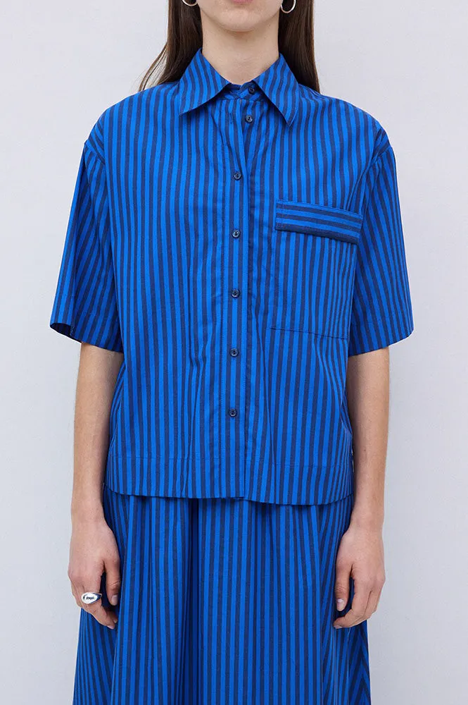Yerse Bubble Striped Azure and Navy Shirt