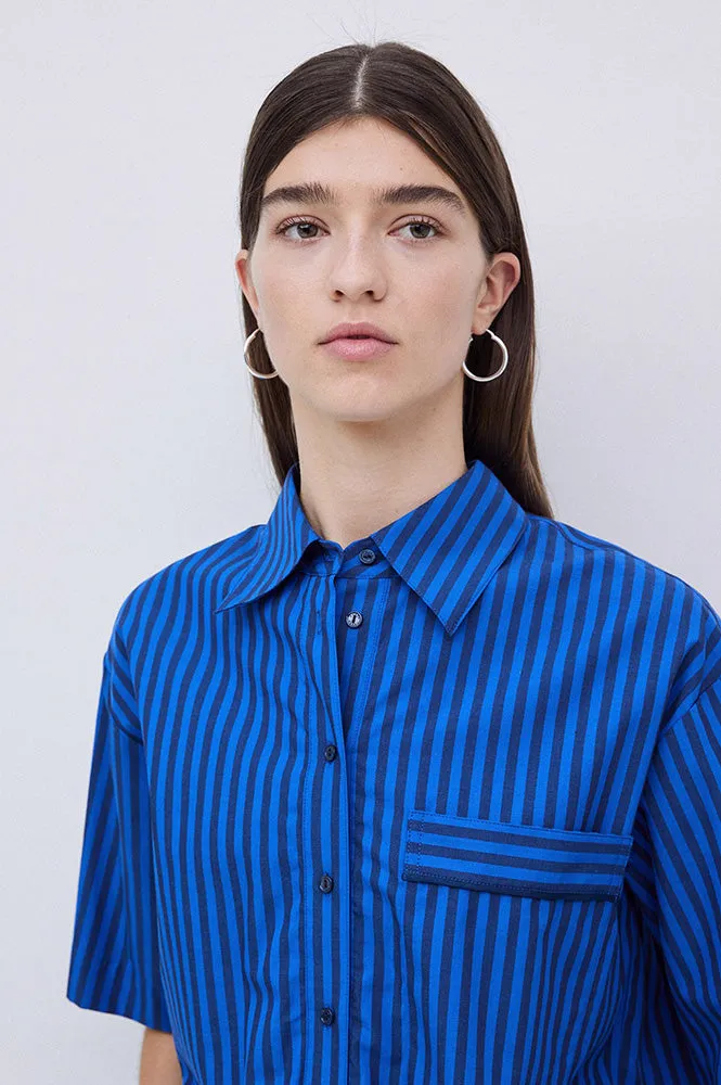 Yerse Bubble Striped Azure and Navy Shirt